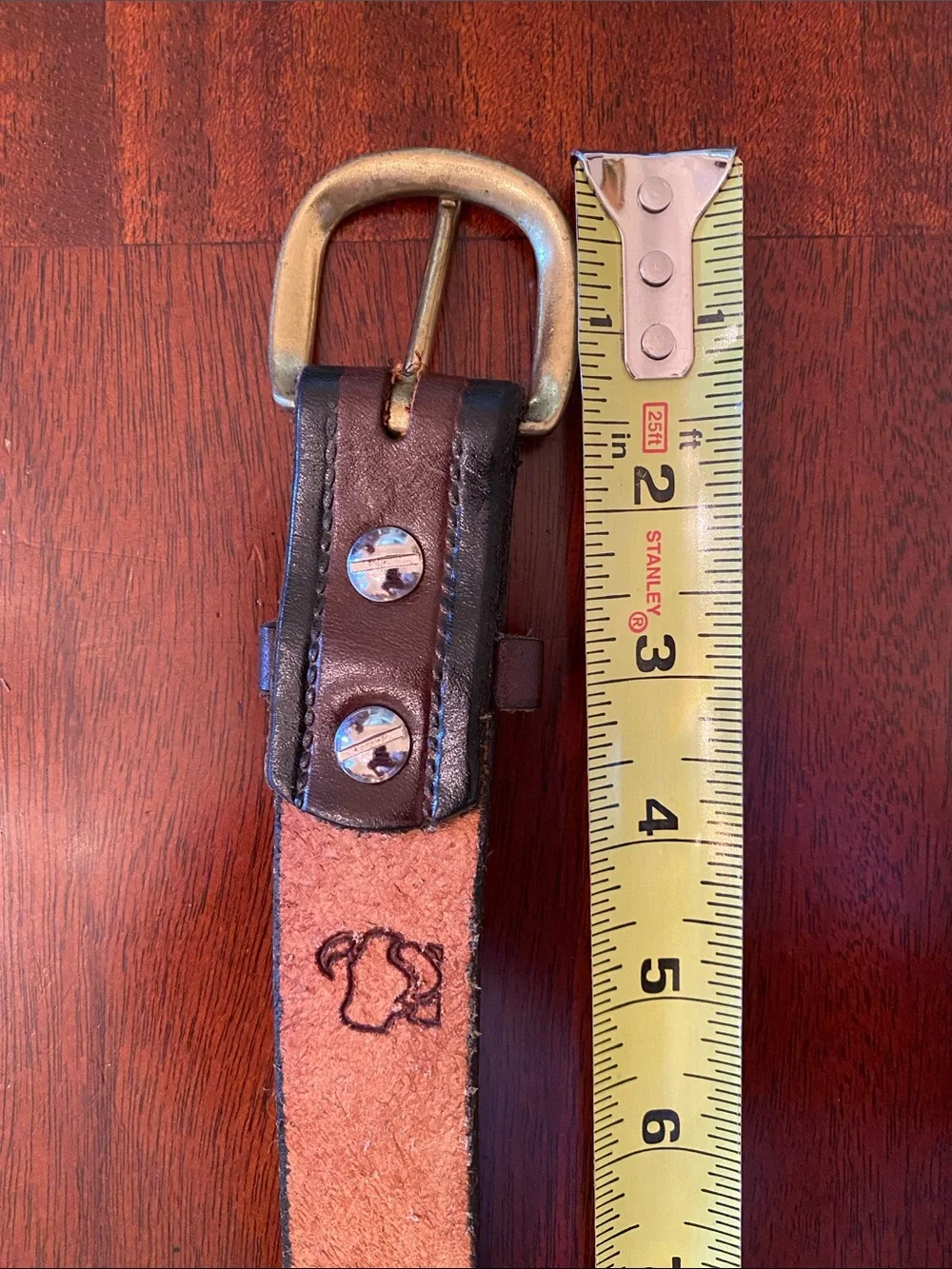 Two-Tone Brown Leather Belt with Black Edges & Brass Buckle